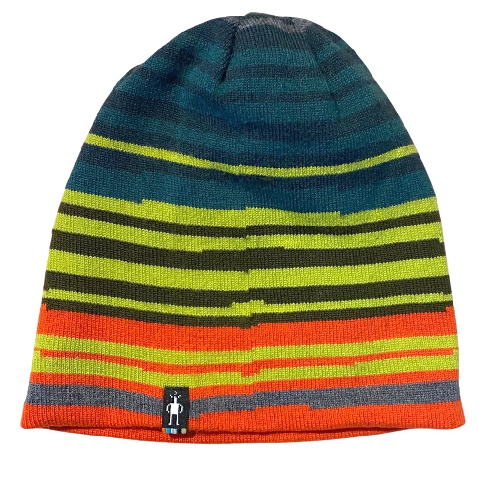 SMARTWOOL Wintersport Reversible Kids Striped Beanie Winter‎ Snow Green Orange